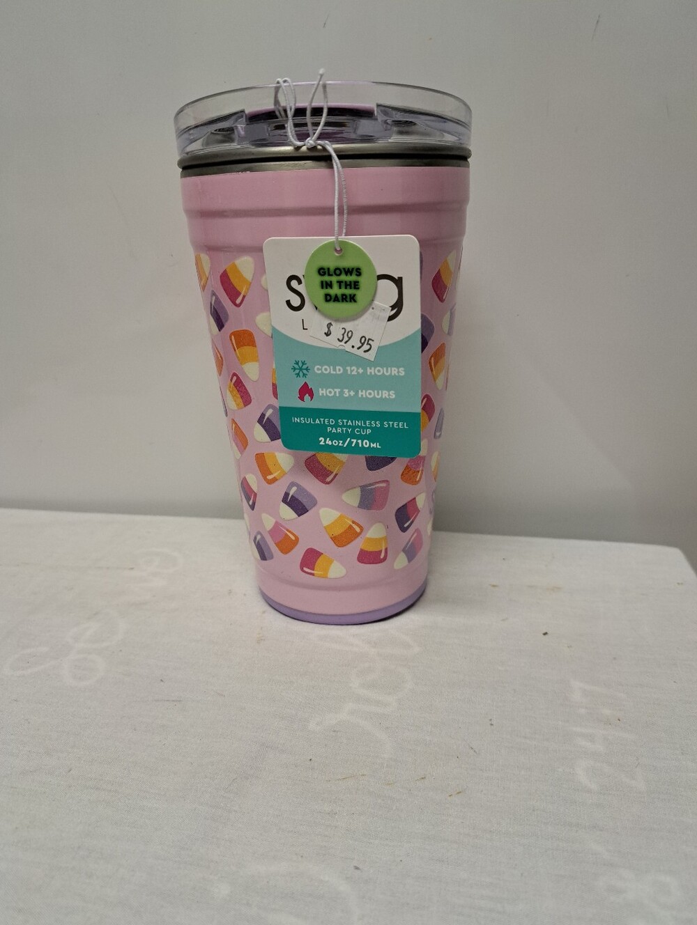 24oz Insulated Pink Candy Corn Travel Tumbler